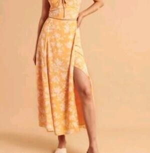 Abercrombie & Fitch Maxi Wrap Skirt S Boho Orange Floral Slit Coastal Cowgirl